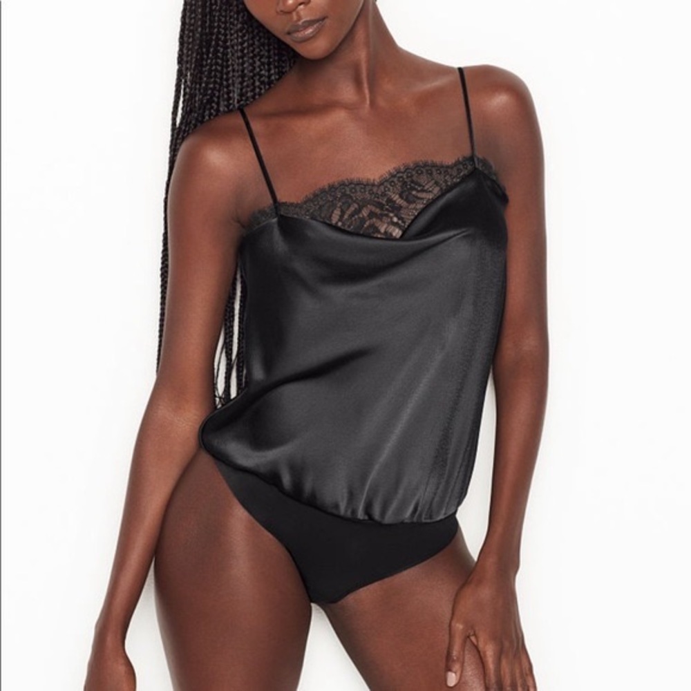 Victoria’s Secret Black Bodysuit Tank Top Lace Camisole Size Medium